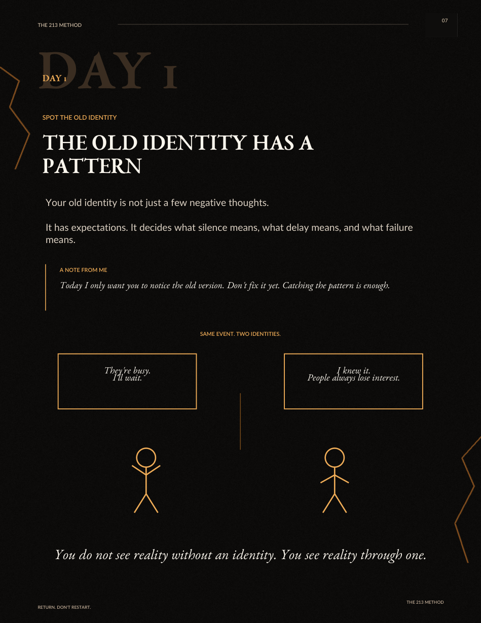 Day 1 page from The 213 Method workbook